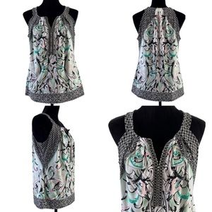 White House Black Paisley Market Sleeveless Bead Embellished Top Size Small